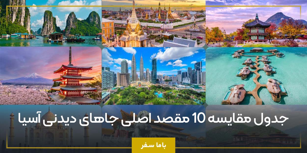 جدول مقایسه ۱۰ مقصد اصلی جاهای دیدنی آسیا